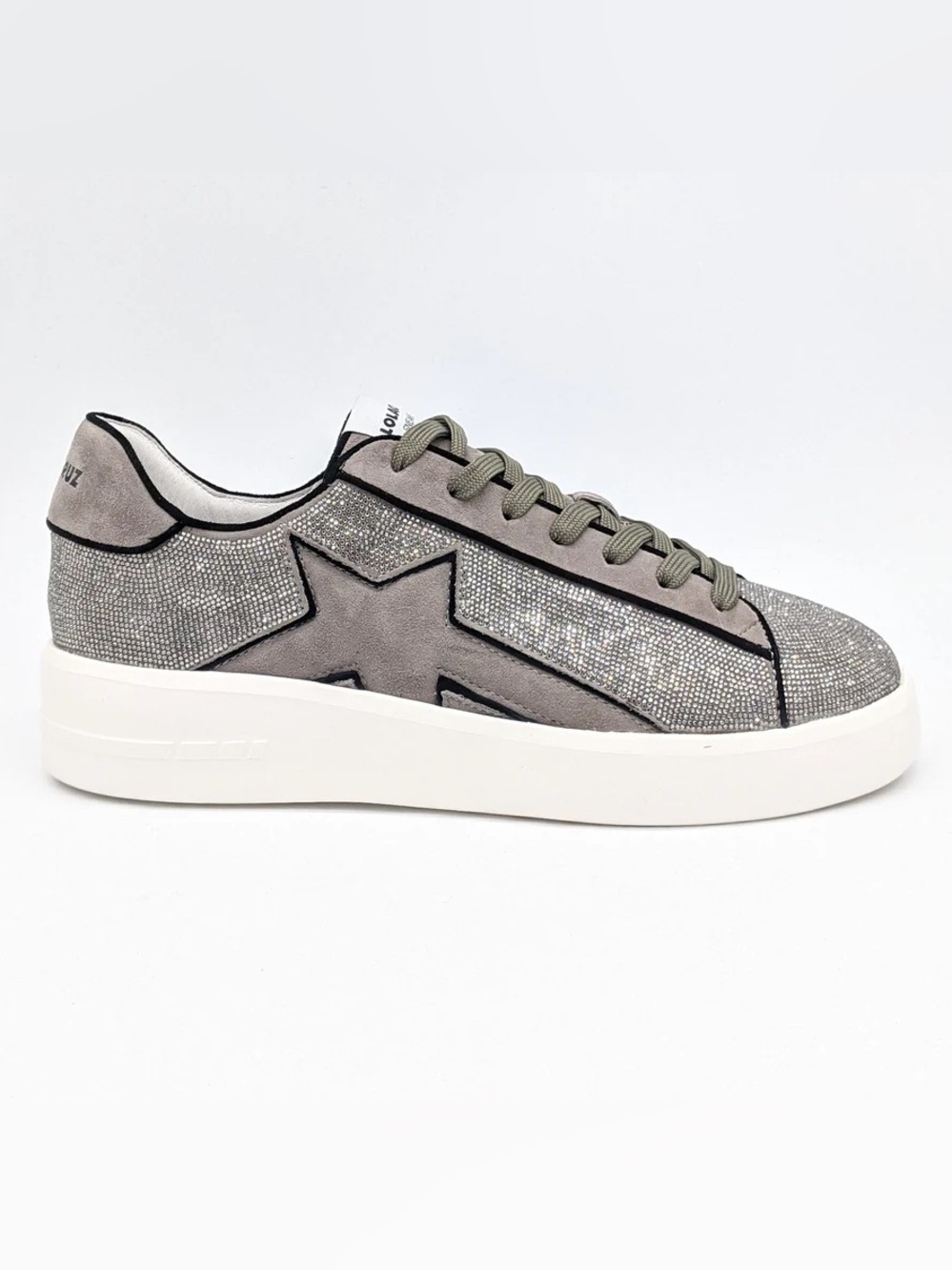 Lola Cruz Supernova Silver Glitter Suede Star Patch Grey Sneakers Shoes Size 37